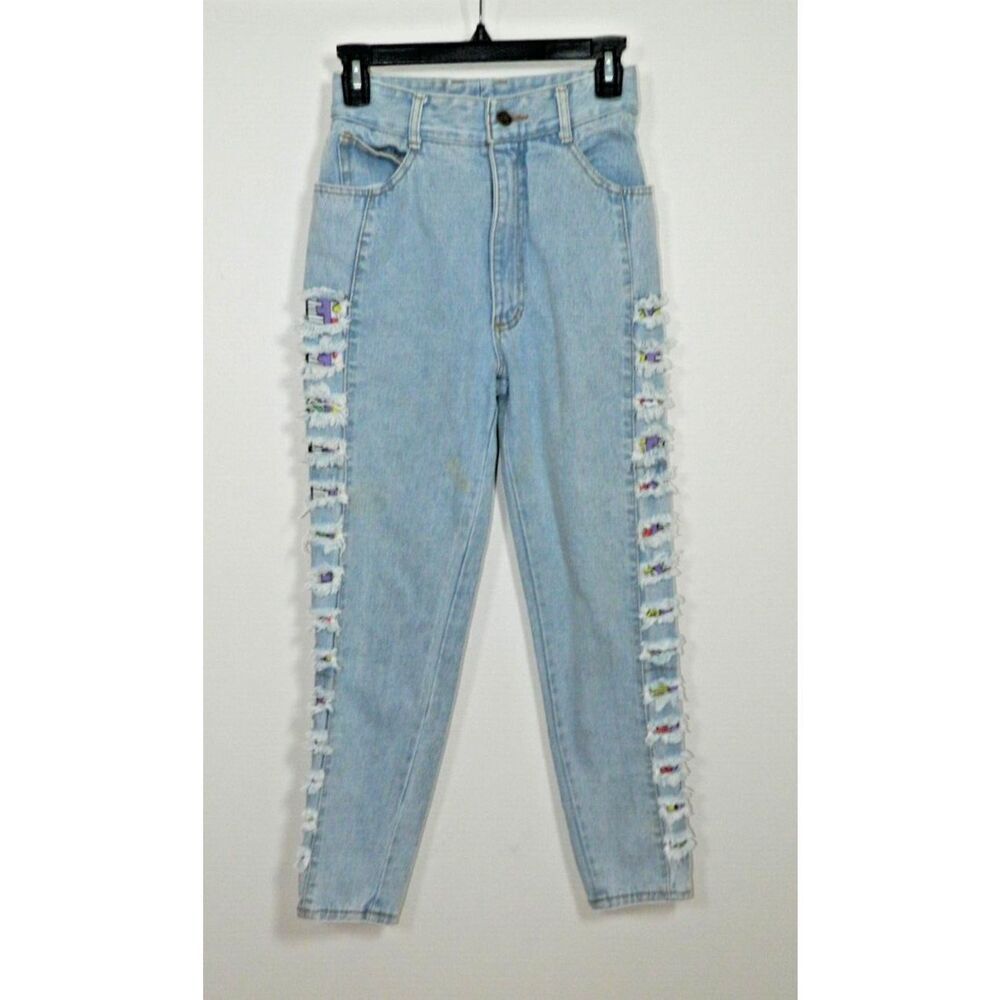 LeBon Jeans Size‎ 5-6 Y2K USA Vintage Denim Fringe Cartoon 80s Made In USA